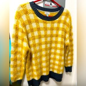 Susina Women's Yellow Checkered Fuzzy Pullover Sweater Size Small Petite NWOT